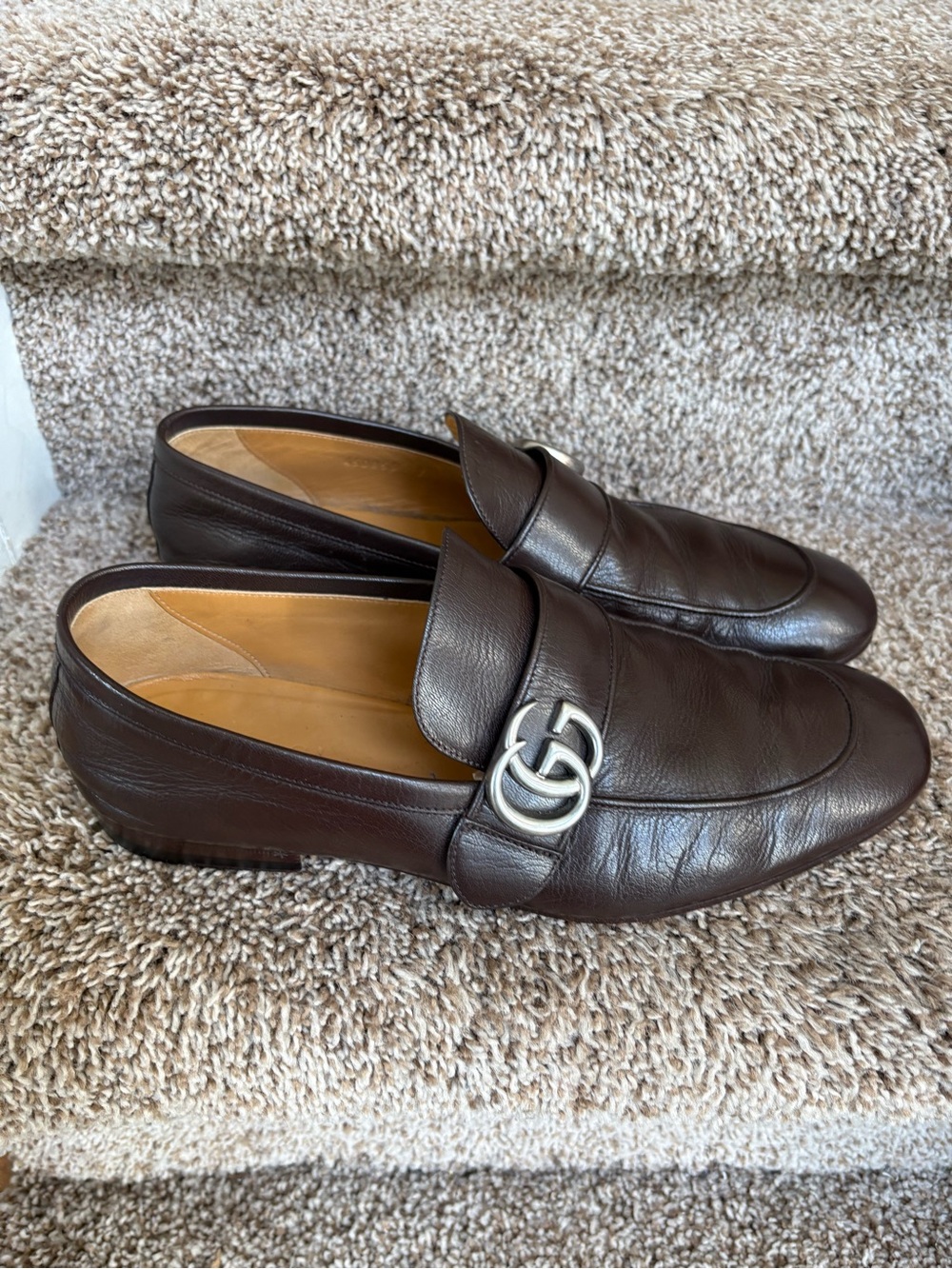 Gucci Marmot Men’s Dark Brown Leather Double GG Penny Loafers